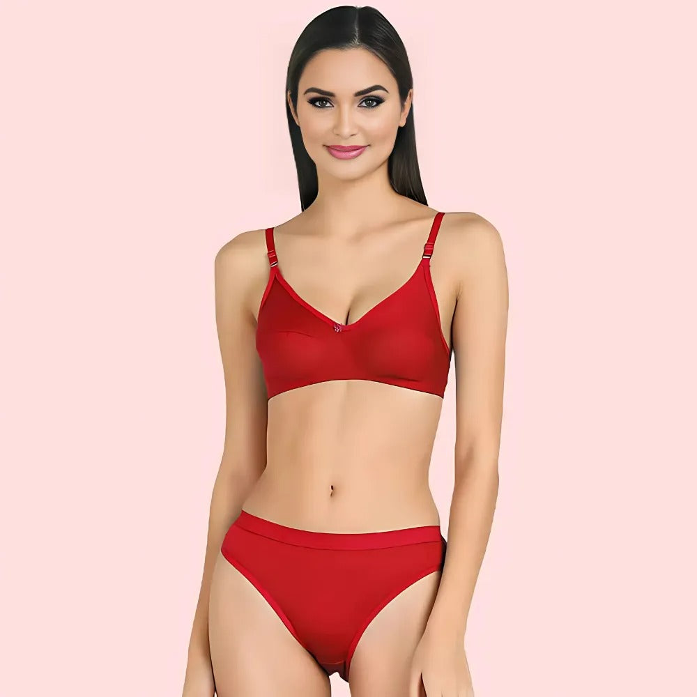 Women's Cotton Non-Padded Wire-Free Bra &amp; Panty Set (Pack of 2)