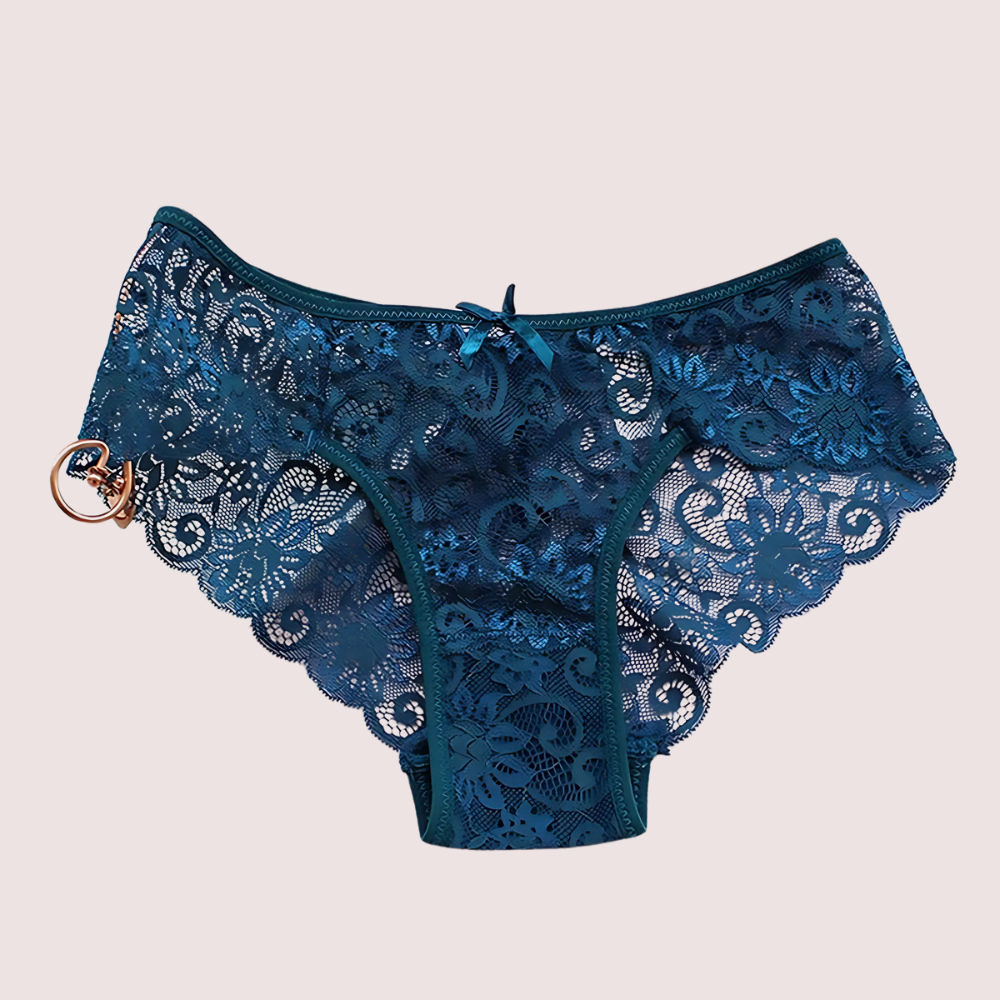 Women's Teal Floral Lace Bikini Panty with Bow Detail