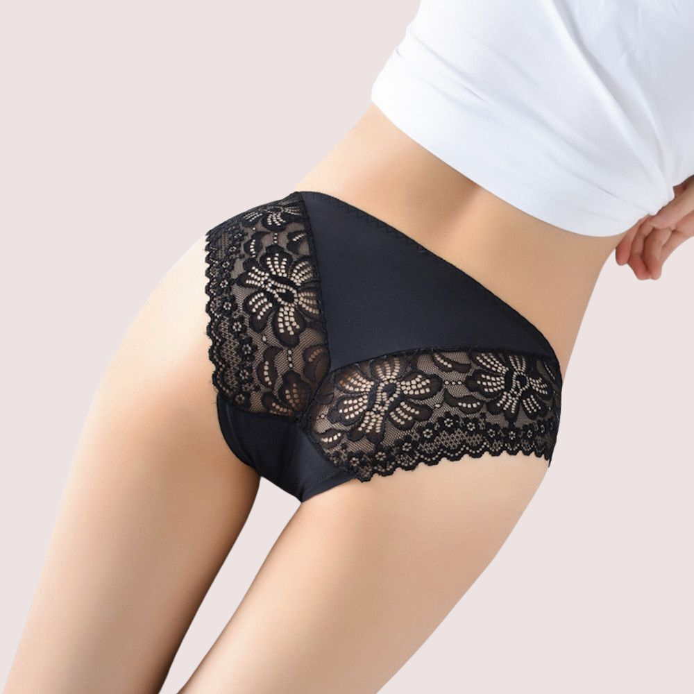 Women's Black Floral Lace Mid-Rise Panty