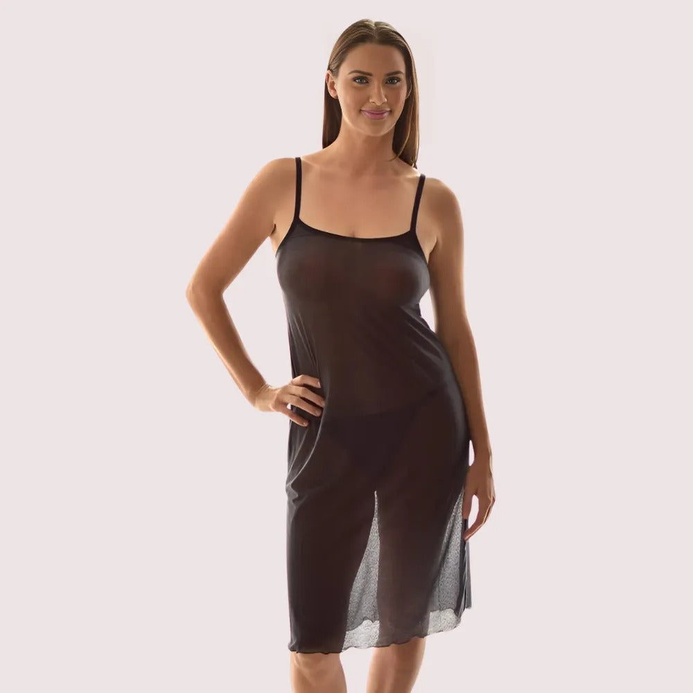 Women's Sheer Mesh Sleeveless Babydoll Slip Dress
