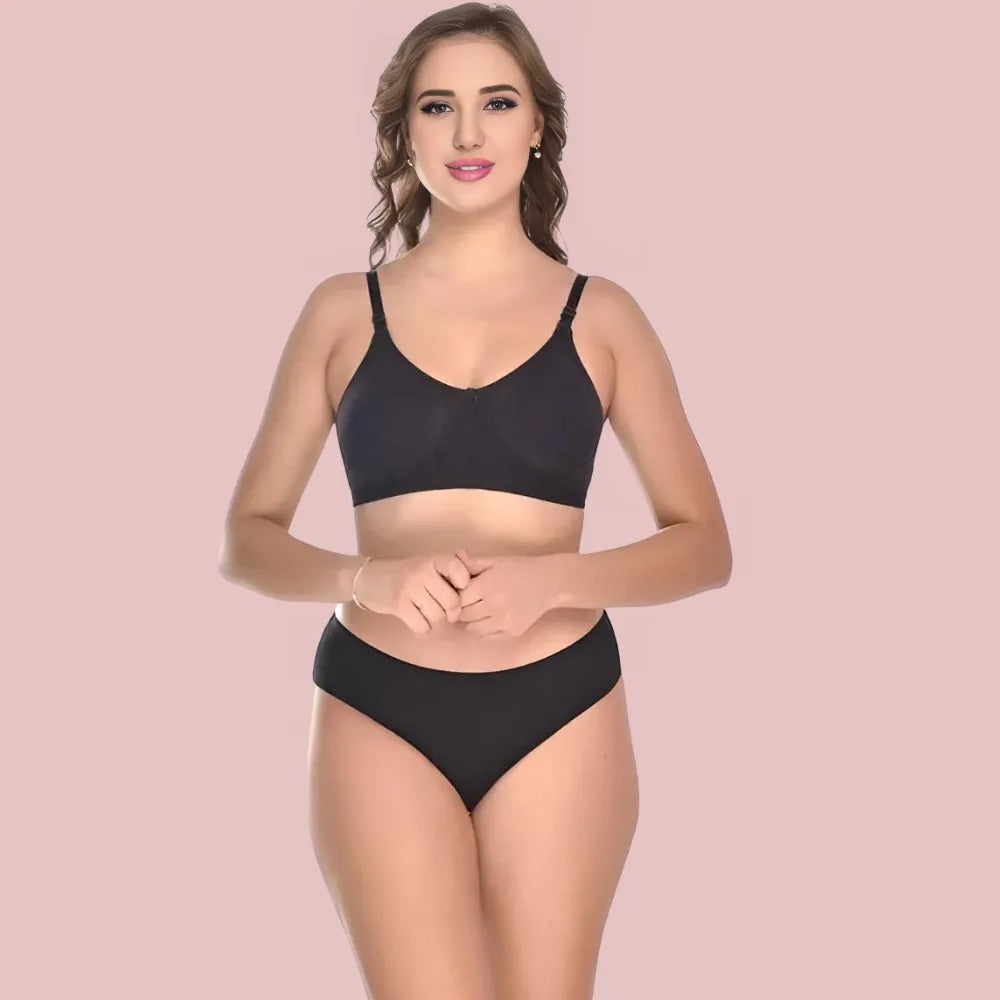 Women's Cotton Non-Padded Wire-Free Bra &amp; Panty Set (Pack of 2)