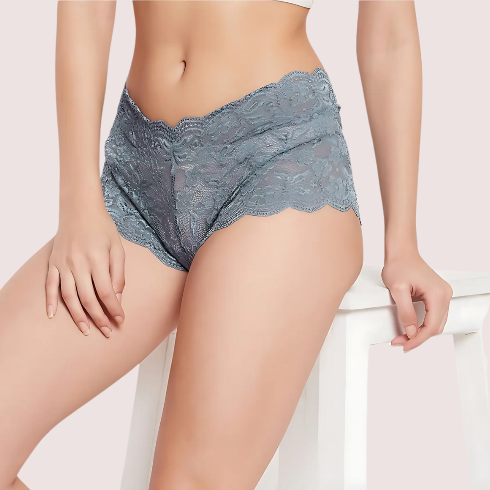 Women's Floral Lace Boyshort Panty – Grey