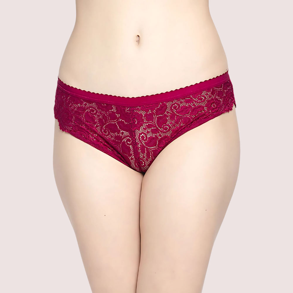 Women's Wine Floral Lace Mid-Rise Panty