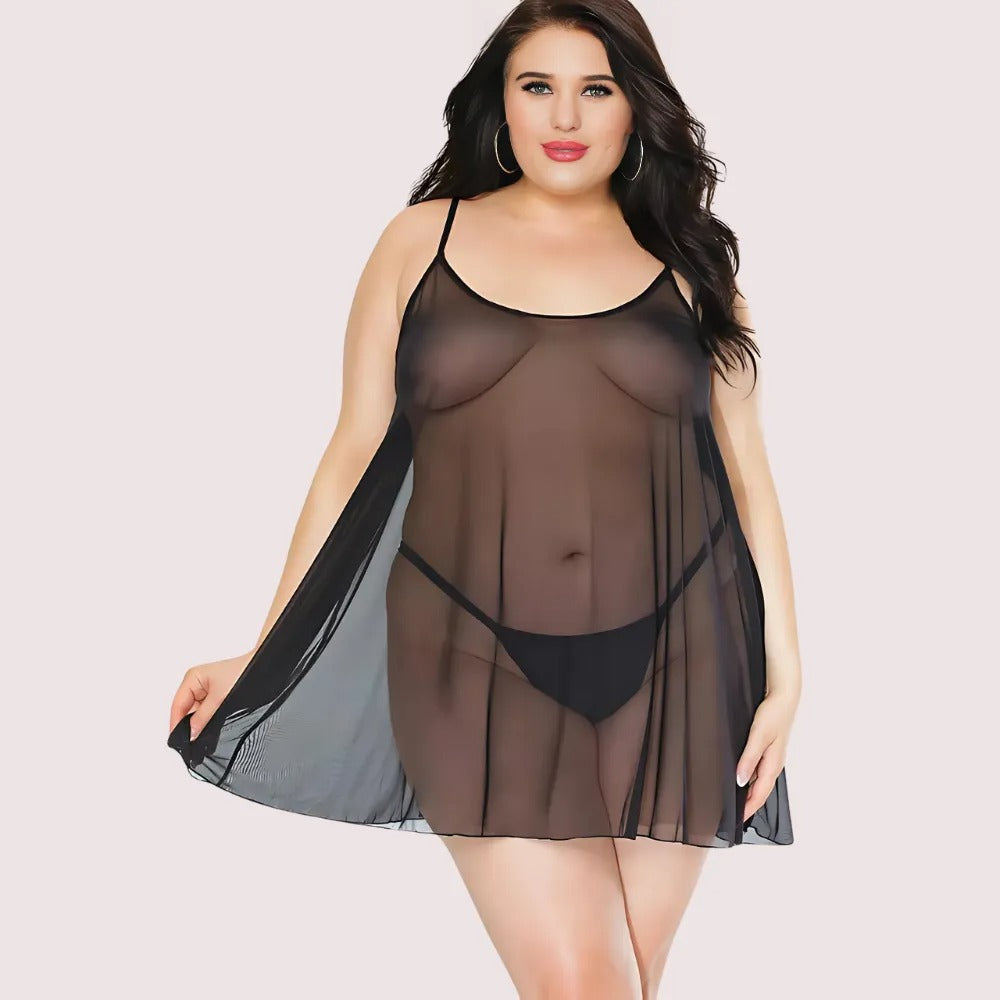 Women's Plus Size Sheer Mesh Babydoll Nightdress