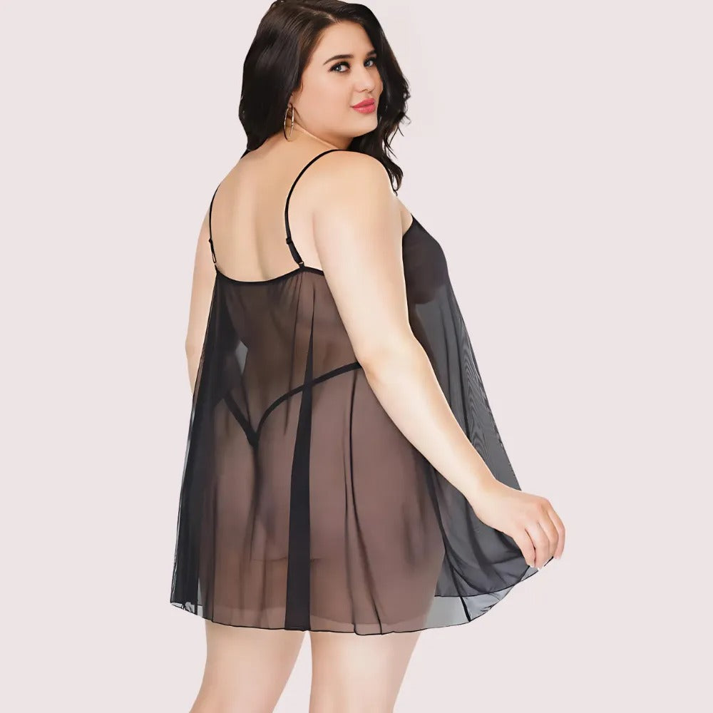 Women's Plus Size Sheer Mesh Babydoll Nightdress