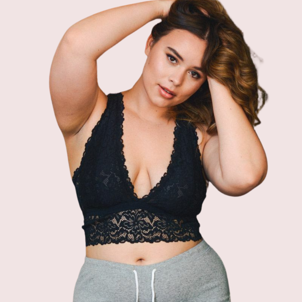 Women's Deep V-Neck Lace Bralette – Wire-Free Non-Padded Soft Support Bra
