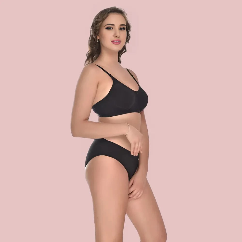 Women's Cotton Non-Padded Wire-Free Bra &amp; Panty Set (Pack of 2)