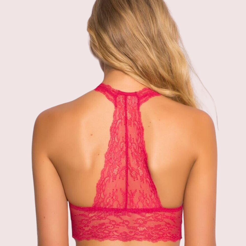 Women's Floral Lace Halter Neck Bralette – Wire-Free Non-Padded Soft Cup Bra