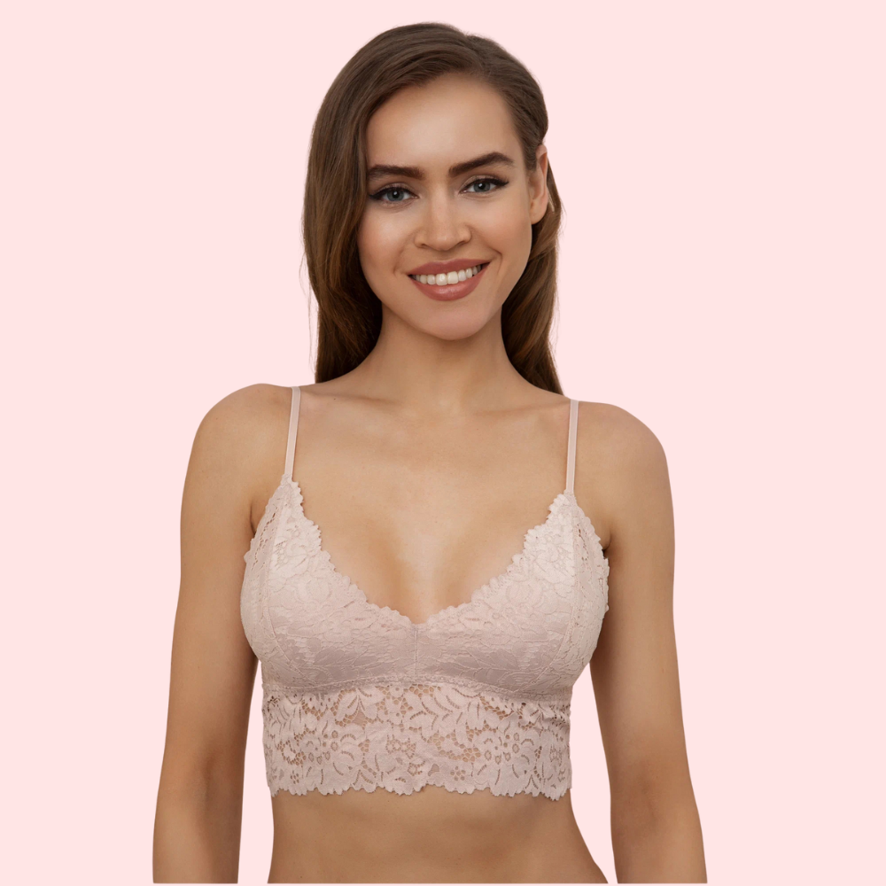Women's Floral Lace Bralette – Wire-Free Non-Padded Soft Cup Bra